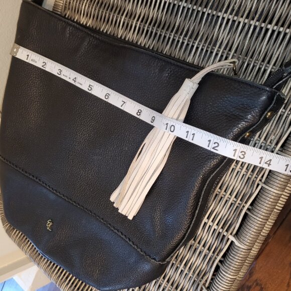 Elliot Luca Leather Bucket Crossbody Handbag Black w White Tassel Pull - Picture 14 of 16